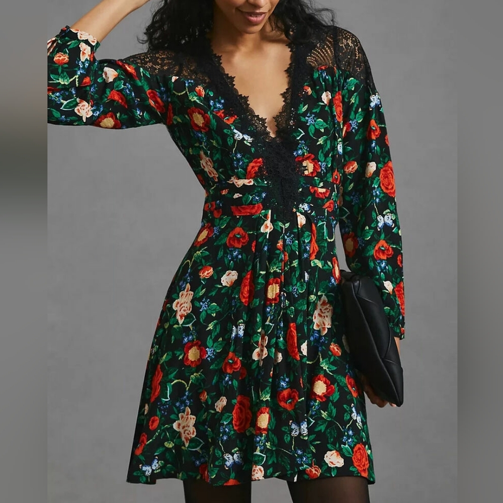 Anthropologie Lacy V-neck floral mini dress - Picture 3 of 10